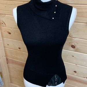 Yuka Black Knit Sleeveless Turtle Neck with Rhinestones